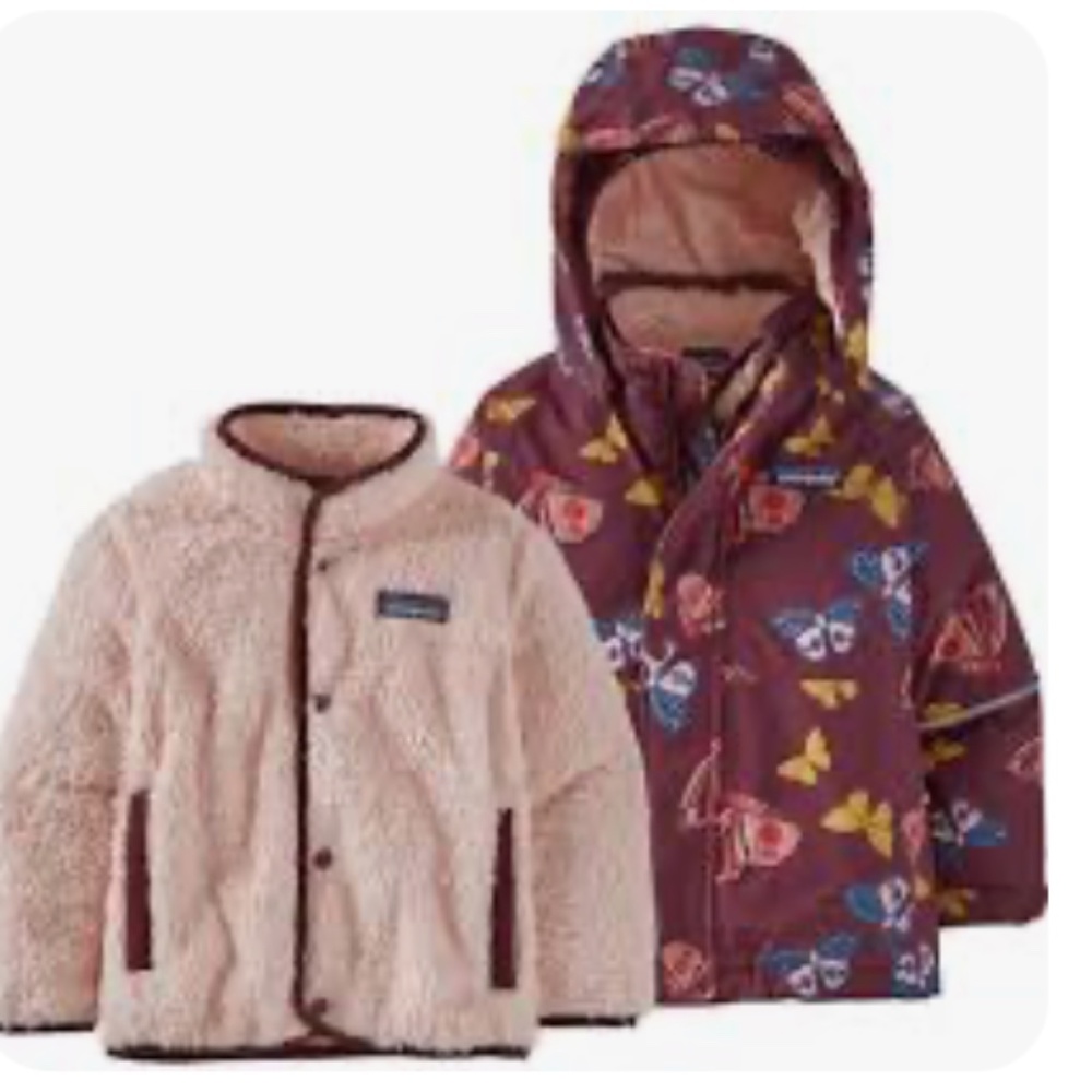 Patagonia Kids Two-Piece Butterfly Raincoat Set - Burgundy & Cream
